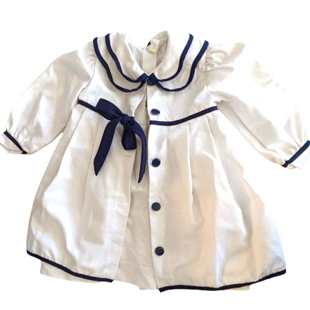 Vintage girls white and blue matching dress and jacket set size 3T